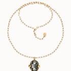 Long necklace with gray oval faceted crystal